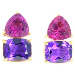 Tourmaline and Amethyst Gold Earrings