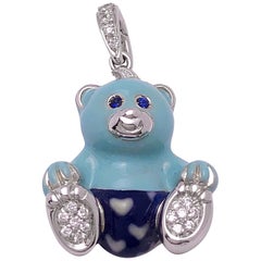 Cellini Exclusive 18 Karat White Gold, Diamond and Enamel Teddy Bear Charm