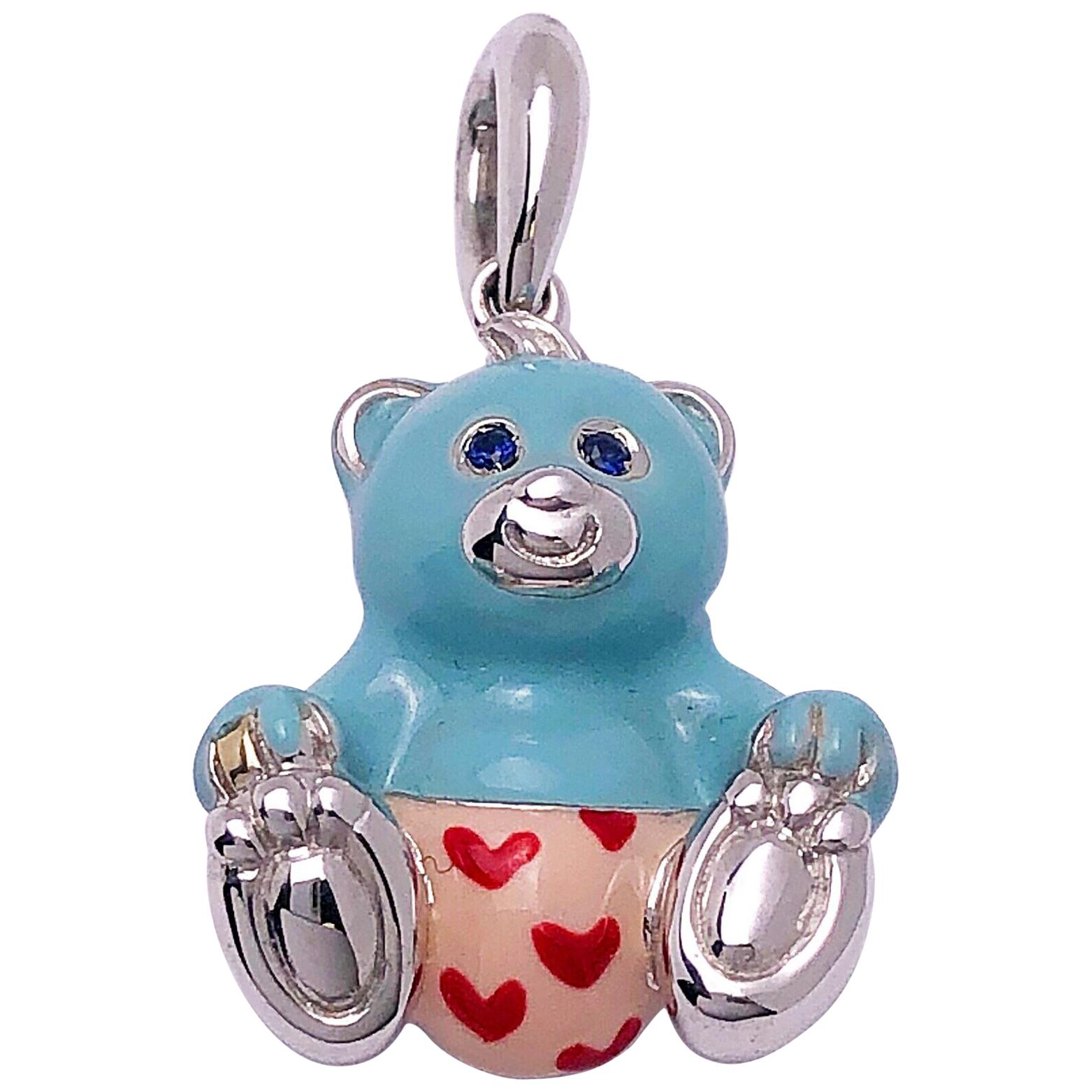 Exclusive 18 Karat White Gold and Enamel Teddy Bear Charm