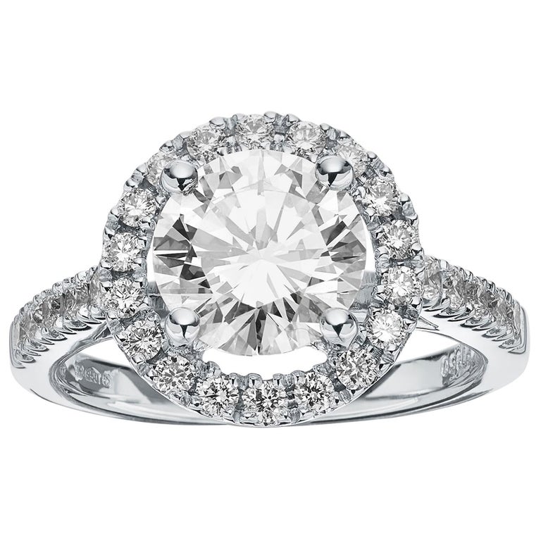 GIA Certified Single Stone Round Diamond 2.05ct F, VVS2 Engagement Ring ...