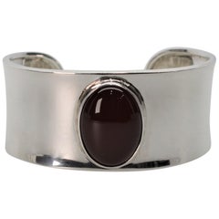 Sterling Silver Cuff Bracelet with Red Coral Cabochon Center Stone