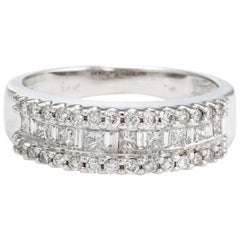 Estate Mixed Cut Diamond Ring 14k White Gold Vintage Fine Jewelry Wedding Band