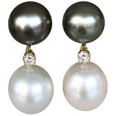 Joon Han South Sea Tahitian Multicolor Pearl Diamond 18K Gold Drop Earrings