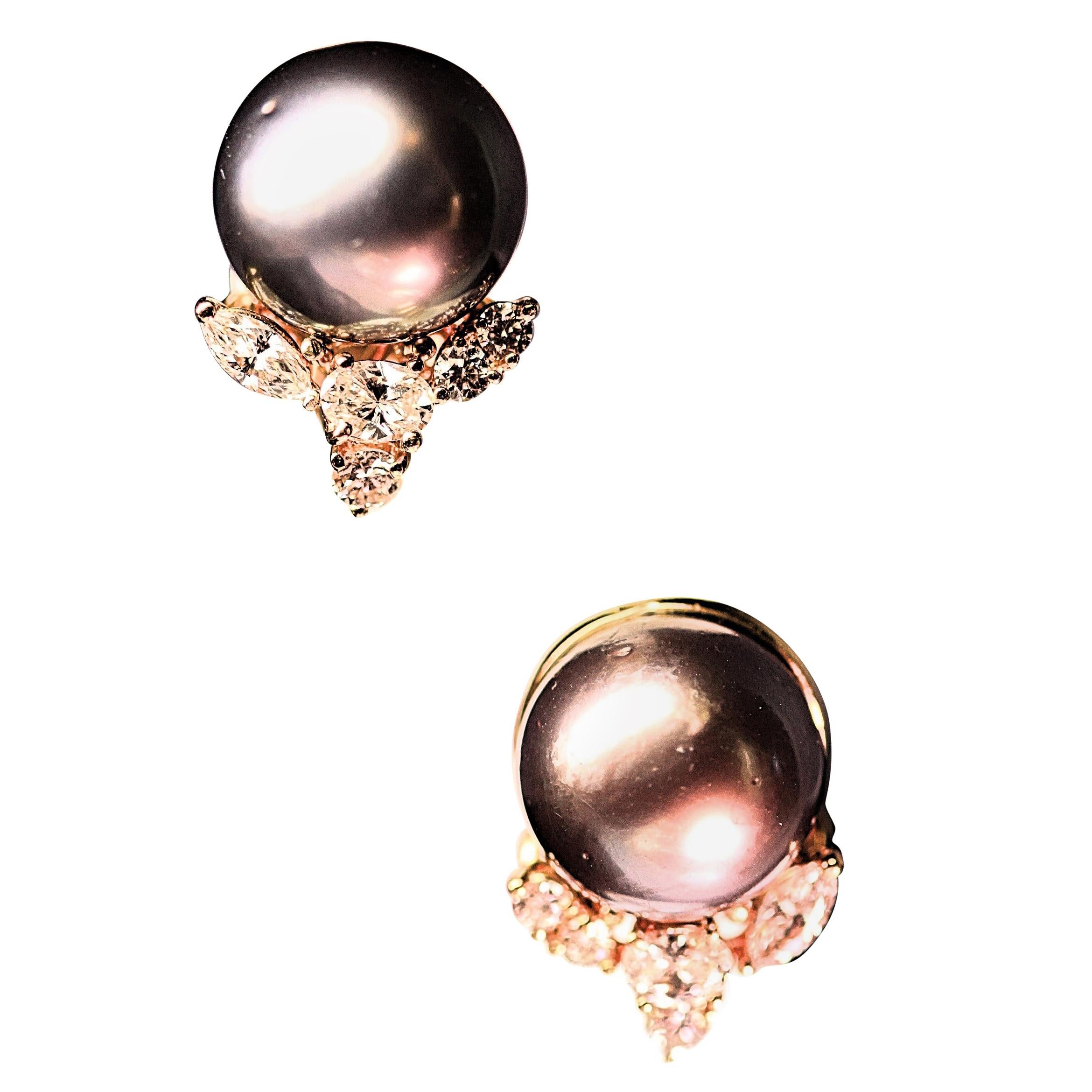  Black Tahitian Pearl and Diamond Earrings by Henry Dunay For Sale