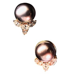  Black Tahitian Pearl and Diamond Earrings by Henry Dunay