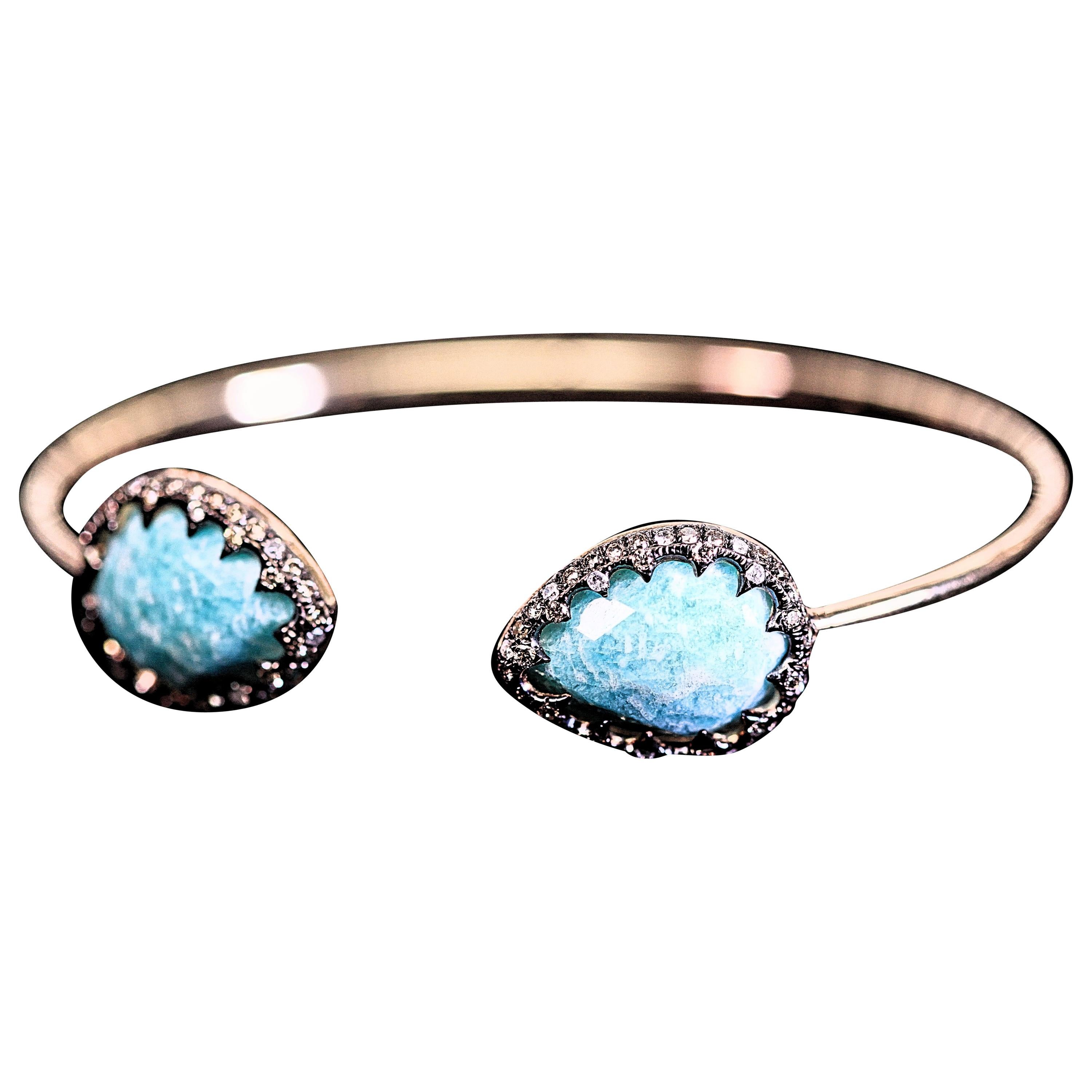 Bracelet Turquoise Colored Amazonite and Diamond Flexible Design For Sale
