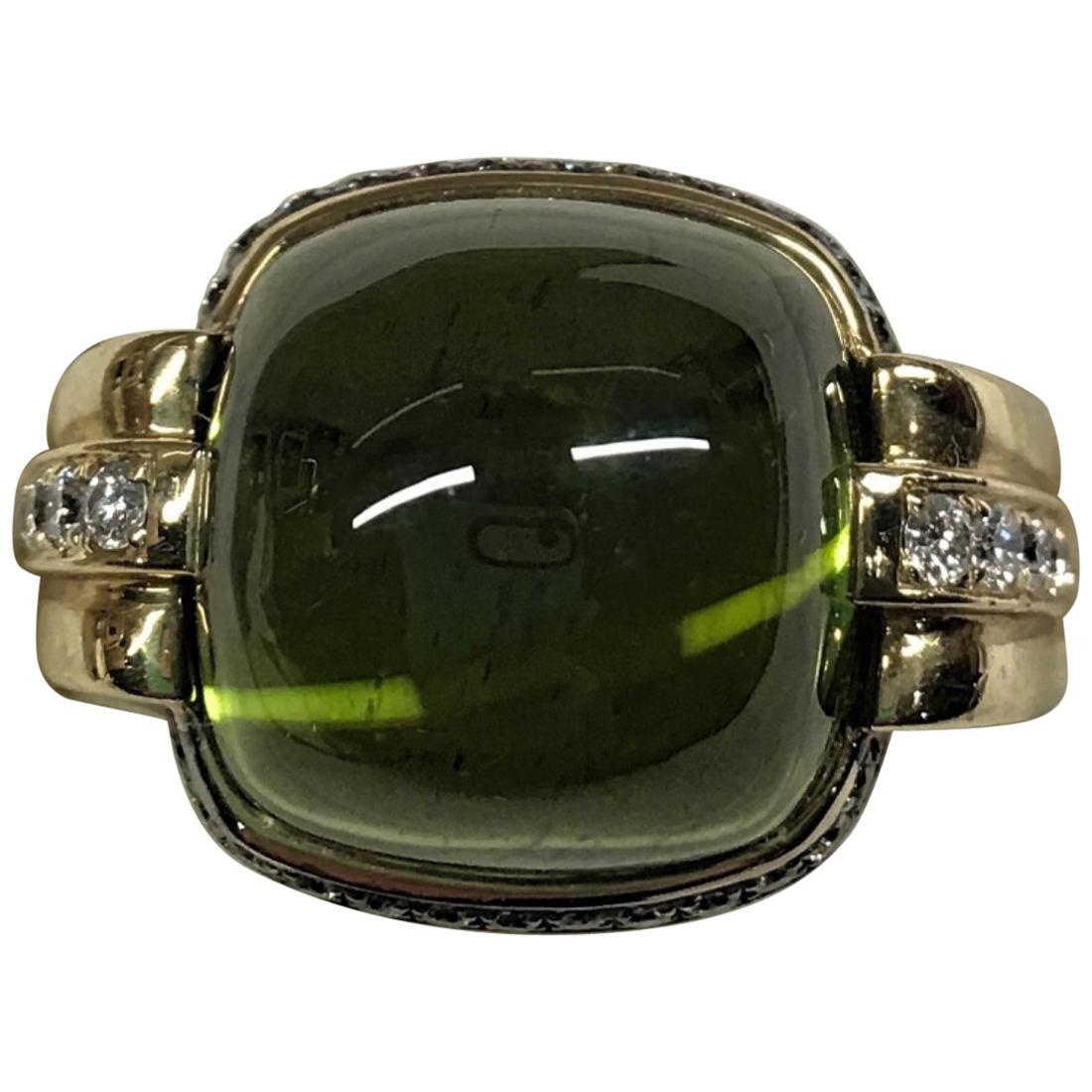 Peridot Right Hand Ring with White and Brown Diamonds by Frederic Sage For Sale