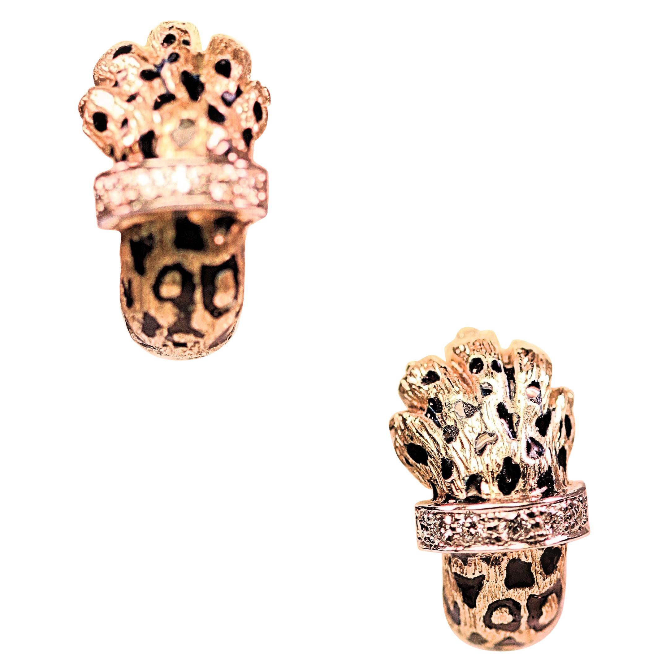 Earrings Diamond and Gold Cheetah Paw Design by Sal Praschnik For Sale