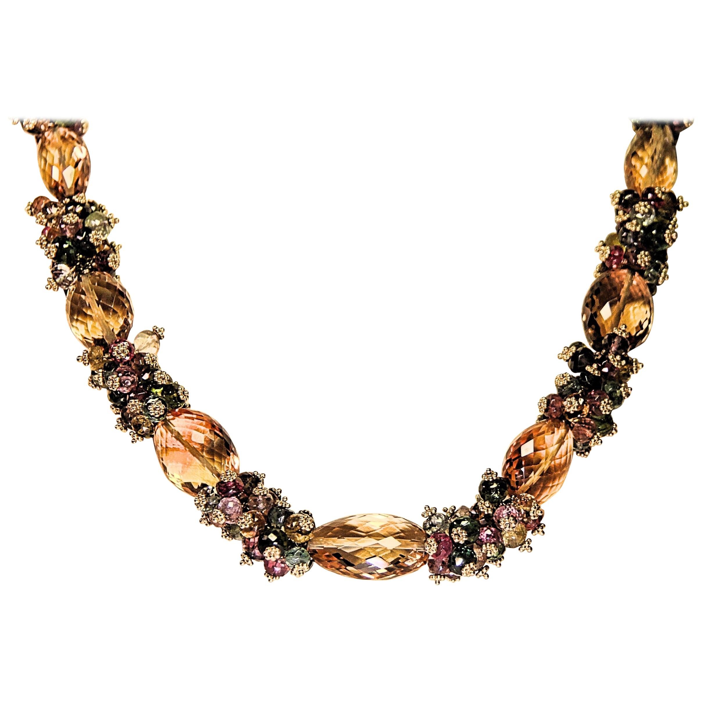 Citrine Tourmaline Multicolored Semiprecious Stone Necklace by Marya Dabrowski For Sale