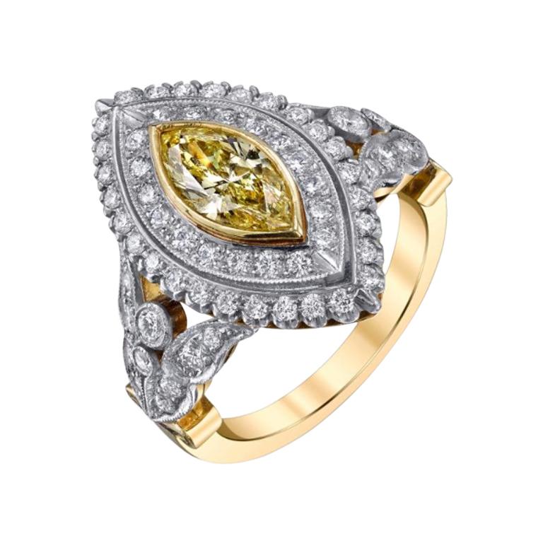 Custom Handmade Platinum Fancy Yellow Diamond Ring