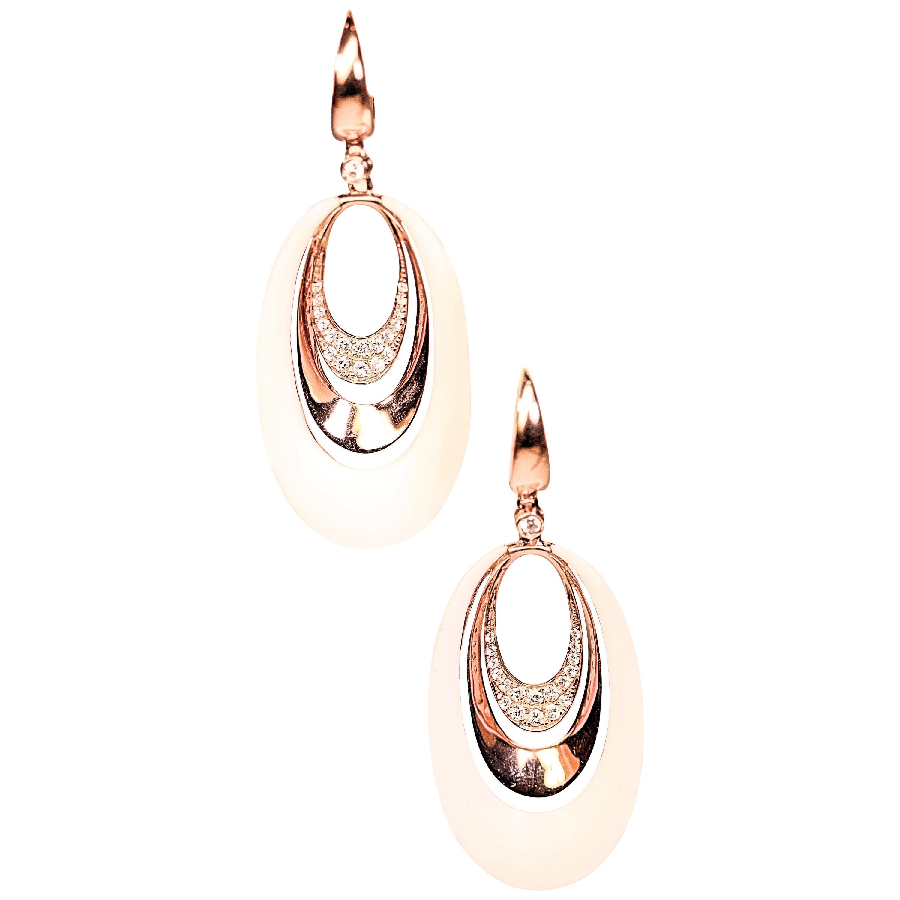 Earrings with Rose Gold Agate and Diamond 