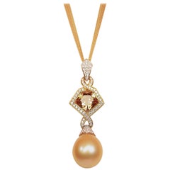  South Sea Pearl Diamonds and Fancy Cut Golden Zircon Pendant