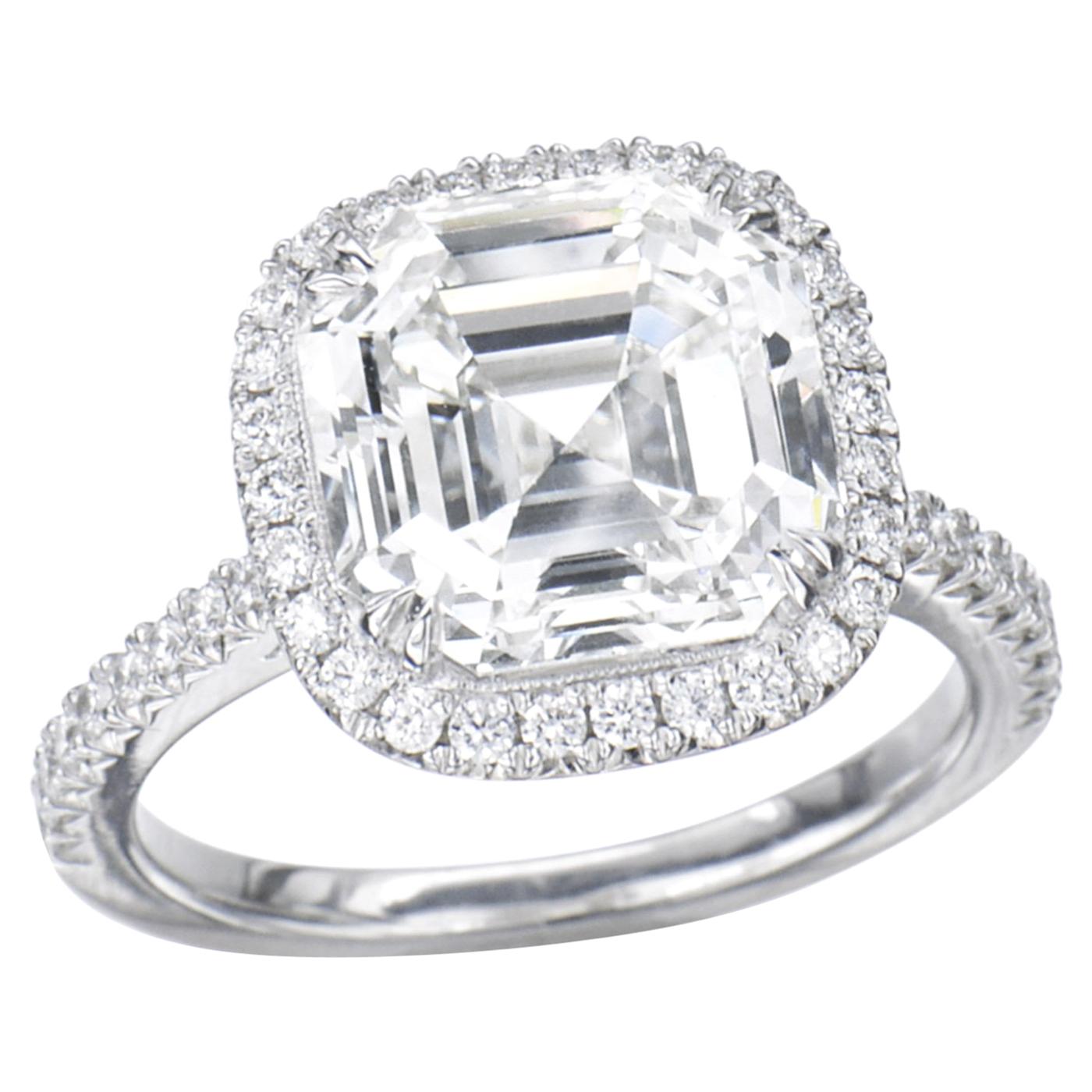 2.00 Carat Asscher Cut GIA Diamond Engagement Ring 950 Platinum Setting For Sale