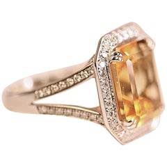 Citrine and Diamond White Gold Cocktail Ring Right Hand Ring