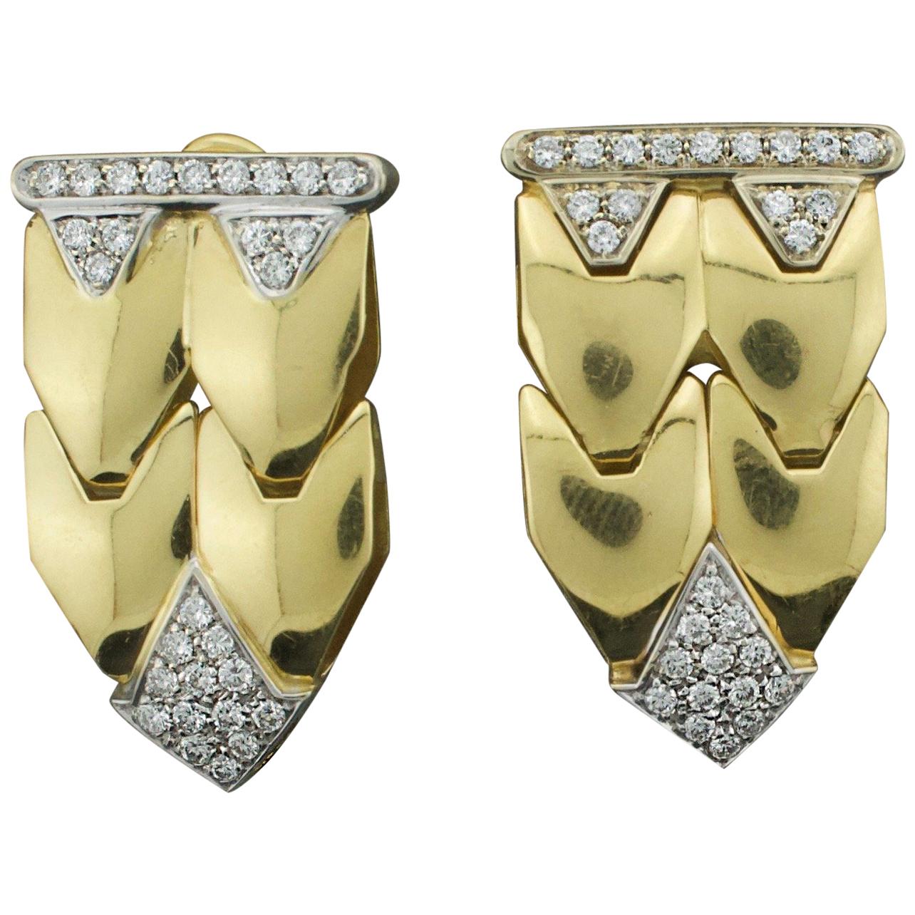 Italian Flexible Diamond Earrings in 18 Karat 1.00 Carat Total For Sale