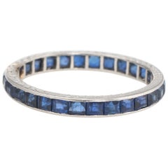 Antique Deco Sapphire Eternity Ring Platinum Vintage Fine Jewelry Heirloom