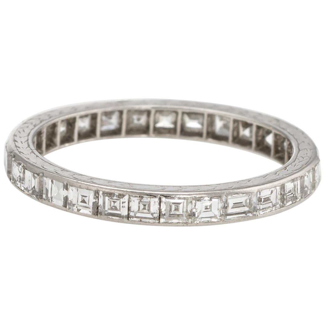 Antique Deco Carre Diamond Eternity Ring Platinum Vintage Fine Jewelry