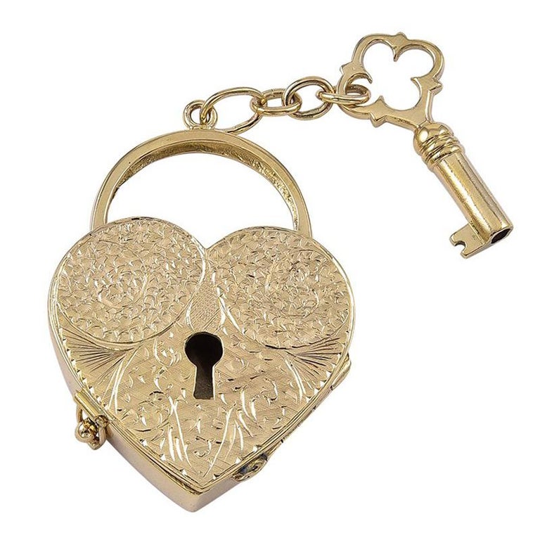 Large Antique Gold Key to My Heart 6Picture Locket For Sale at 1stDibs