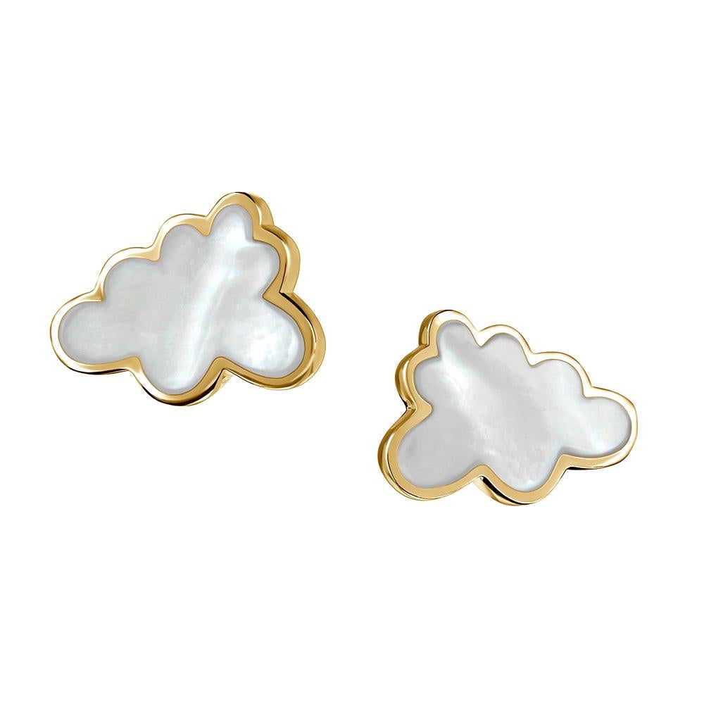 18ct Yellow Gold Vermeil and Mother of Pearl Cloud Earrings For Sale