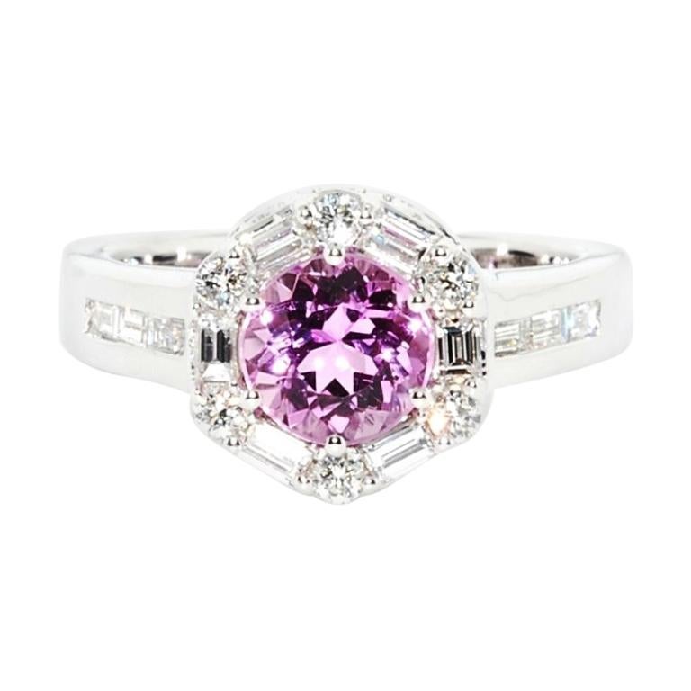 Natural Pink Topaz and Diamond Custom Ring in 14 Karat White Gold For Sale
