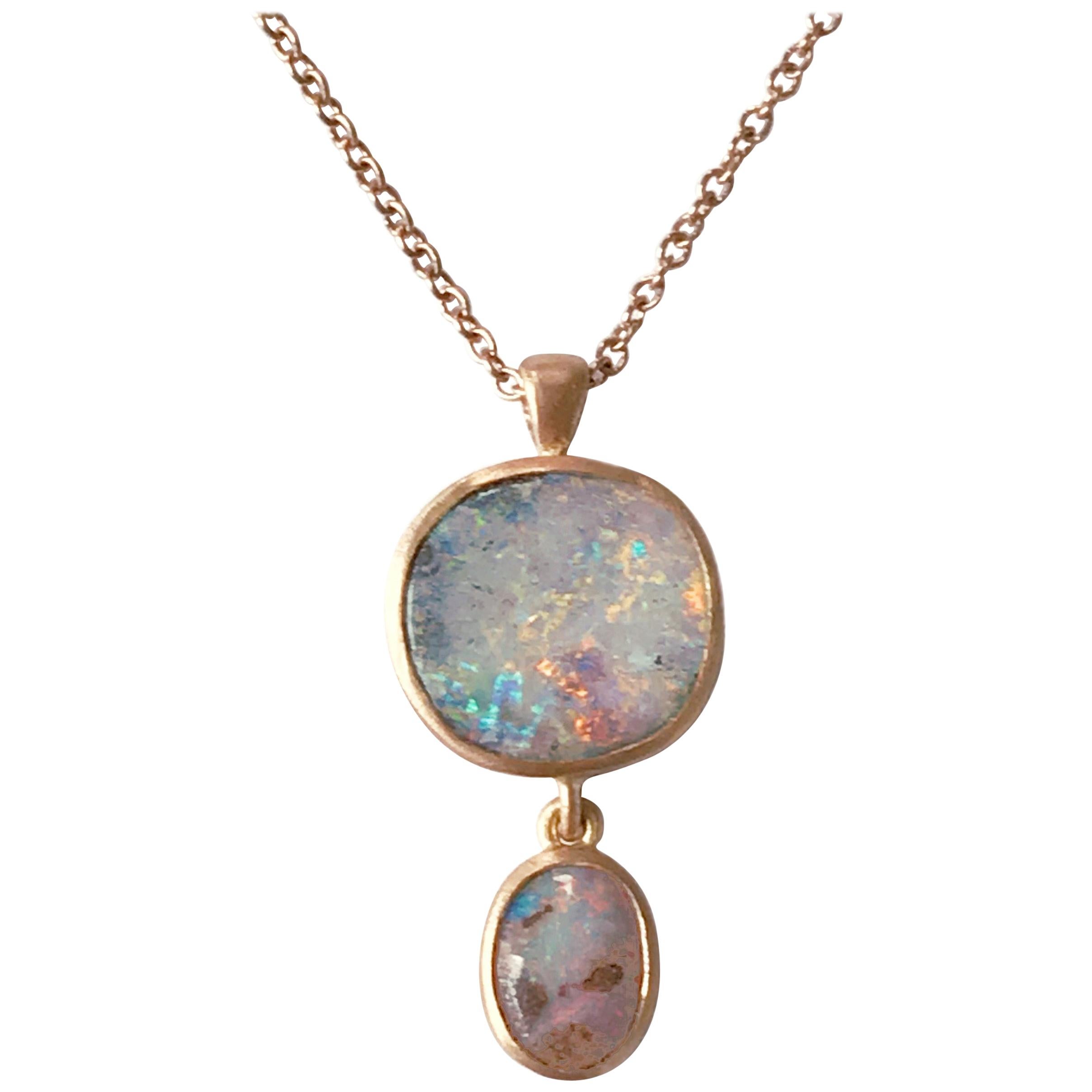 Dalben Design Australian Boulder Opal and Rose Gold Necklace For Sale