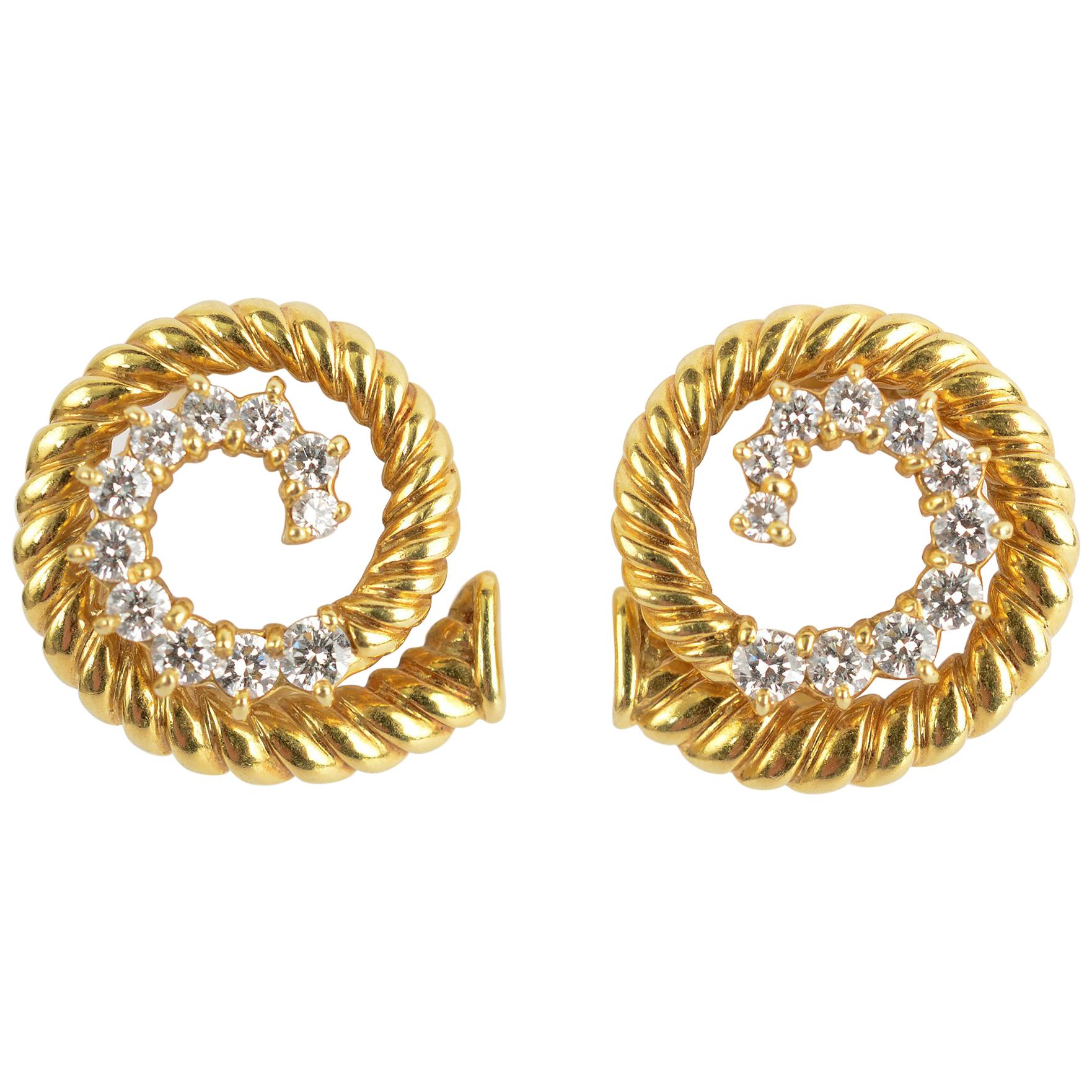 Jean Vitau Gold and Diamond Coil Earrings