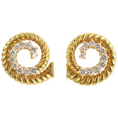 Jean Vitau Gold and Diamond Coil Earrings