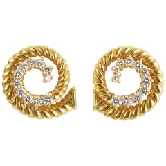 Jean Vitau Gold and Diamond Coil Earrings