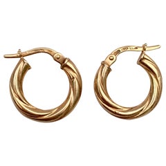 Vintage Gold Hoops Small Twisted Braided Hoop Earrings Yellow Gold