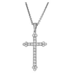 Cartier - Collier avec pendentif en forme de croix et diamants en or blanc 18 carats