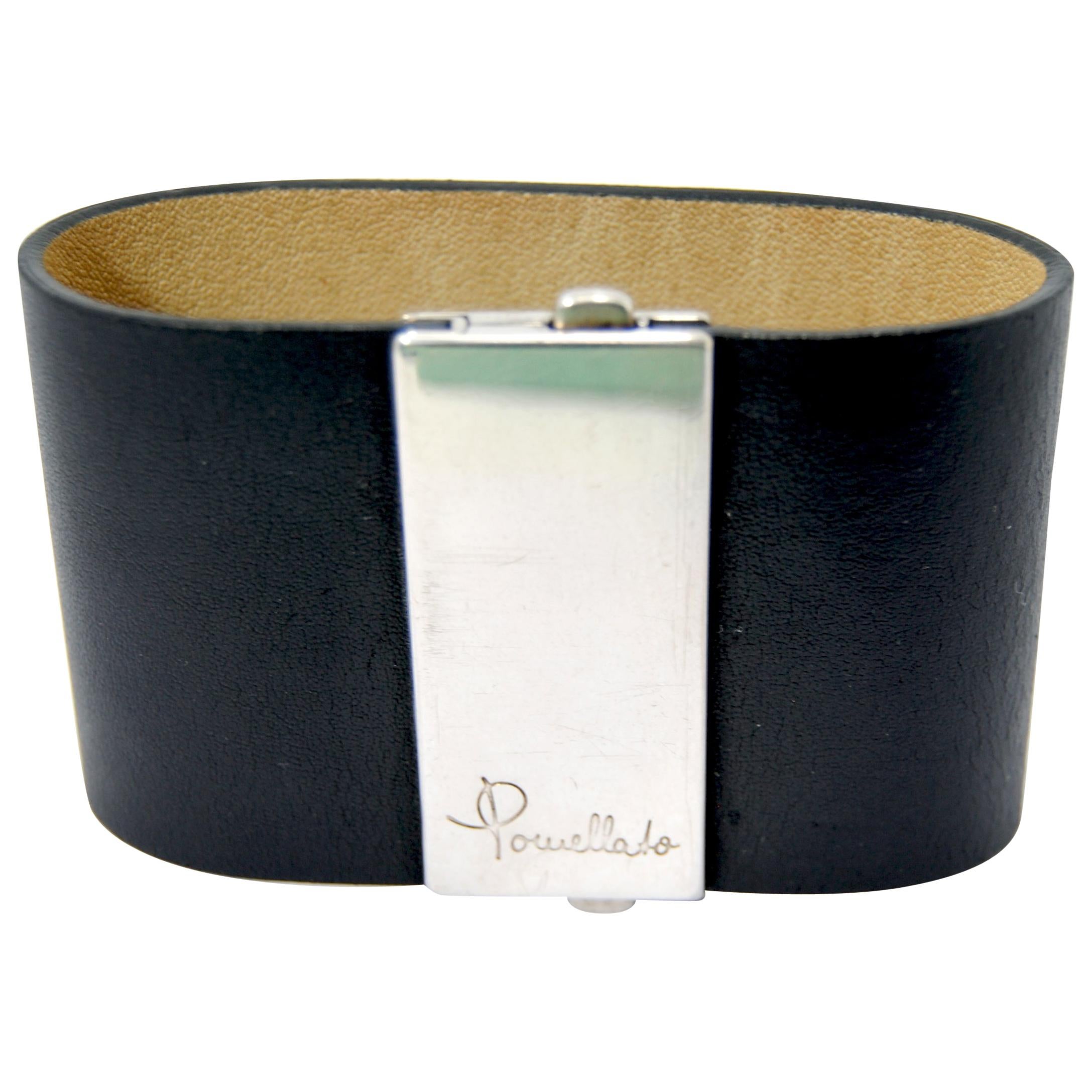 Pomellato 67 Silver and Cuff Bracelet Leather Bracelet