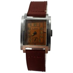 Art Deco Gents Wristwatch by Lov/ Never Worn, circa 1930