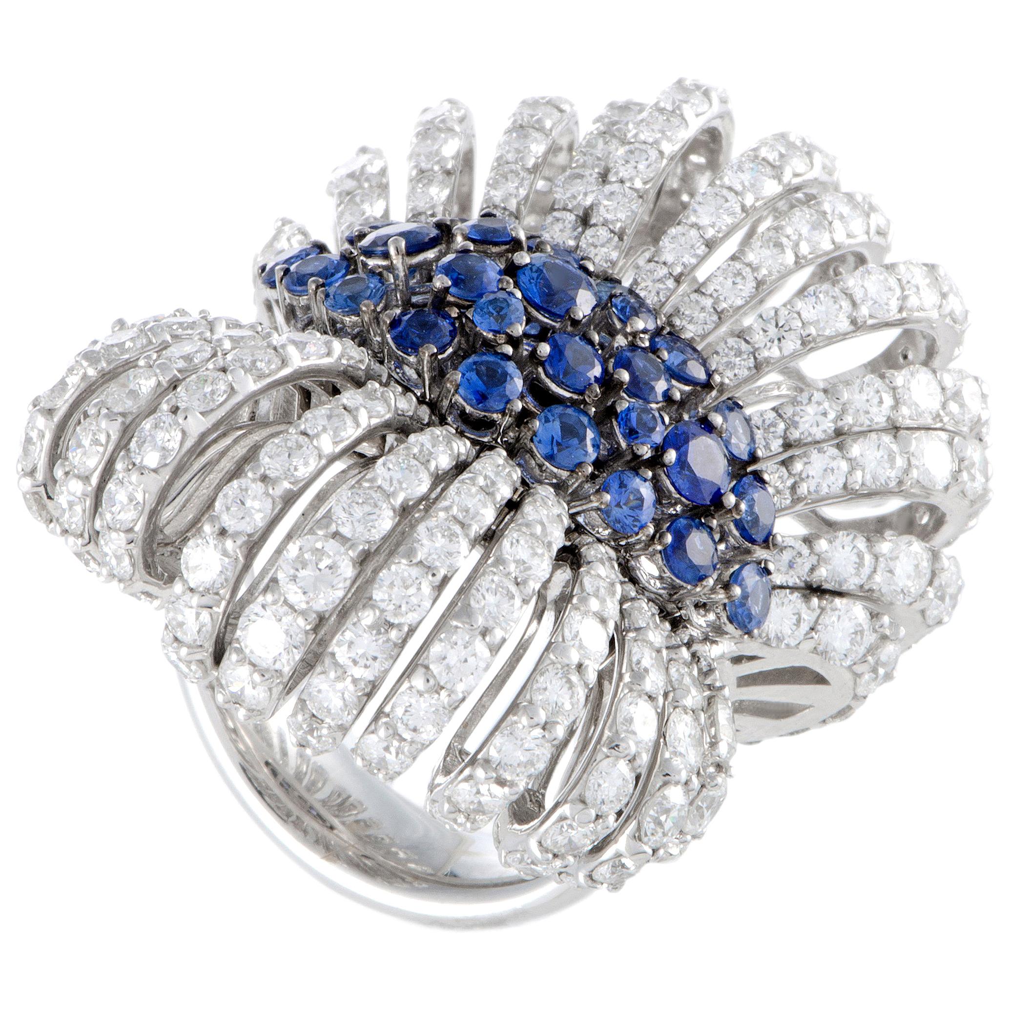 Stefan Hafner Diamond and Sapphire Pave White Gold Bow Ring