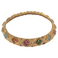 Bulgari 18 Carat Yellow Gold Multi-Gem and Diamond Carré Choker Necklace