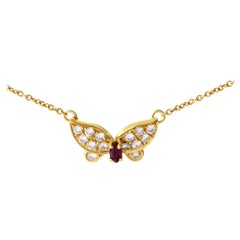 Vintage Van Cleef & Arpels Ruby Diamond Gold Butterfly Pendant Necklace