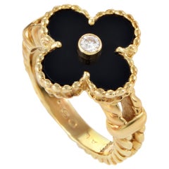 Vintage Van Cleef & Arpels Alhambra Diamond and Onyx Gold Ring