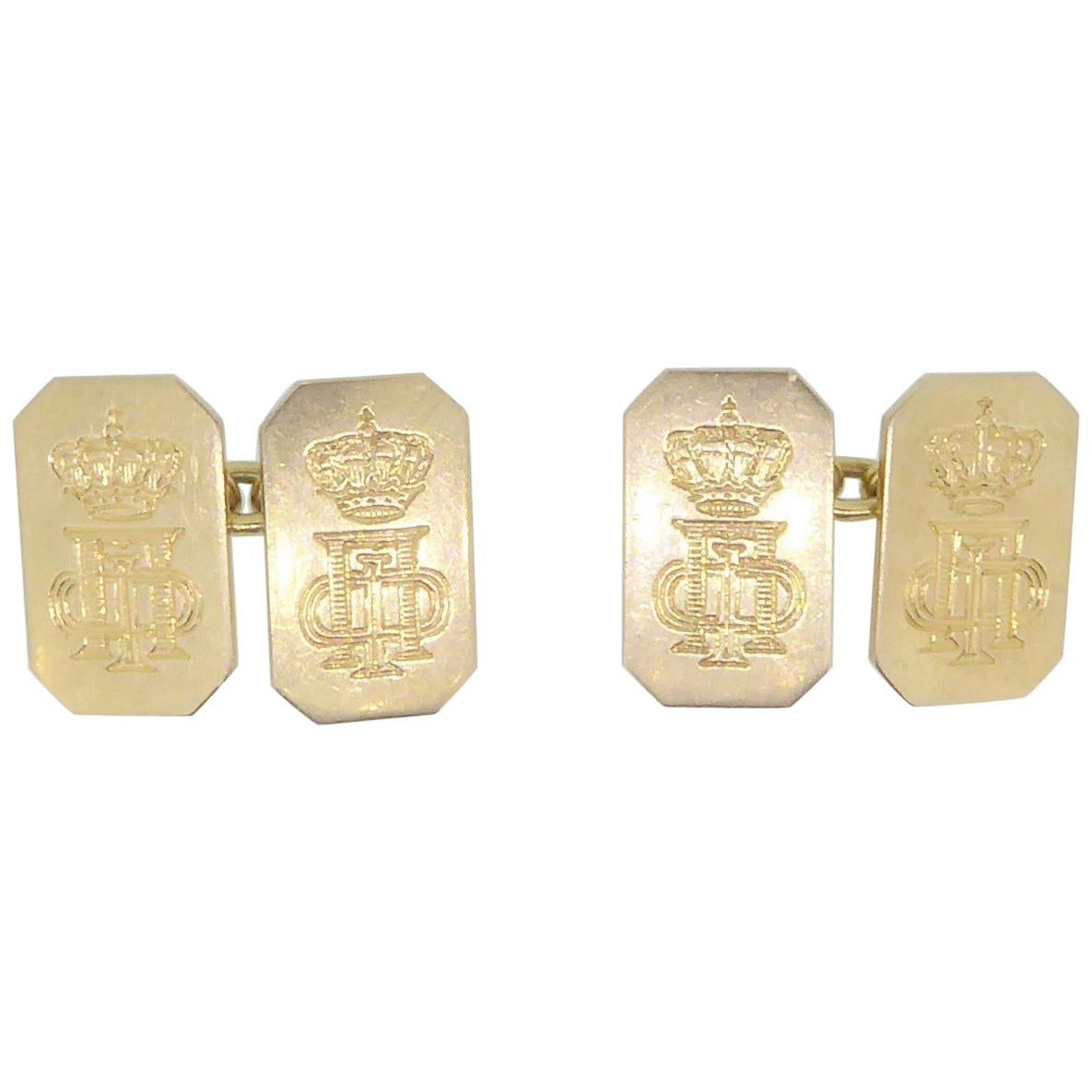 King Paul of Greece 18 Carat Yellow Gold Presentation Panel Cufflinks