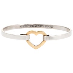 Antique Estate 2003 Tiffany & Co Heart Bangle Bracelet 18k Gold Sterling Silver Jewelry