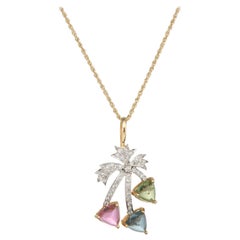 Vintage Palm Tree Pendant Necklace Diamond Sugarloaf Tourmaline Peridot Jewelry