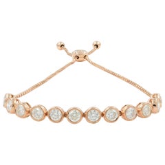 14 Karat Rose Gold Diamond Bolo Chain Bezel Set Bracelet 2.05 Carat