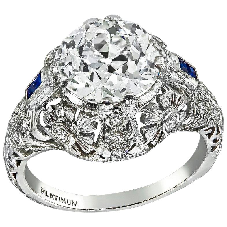 Vintage GIA 2.76 Carat Old Euro Diamond Engagement Ring