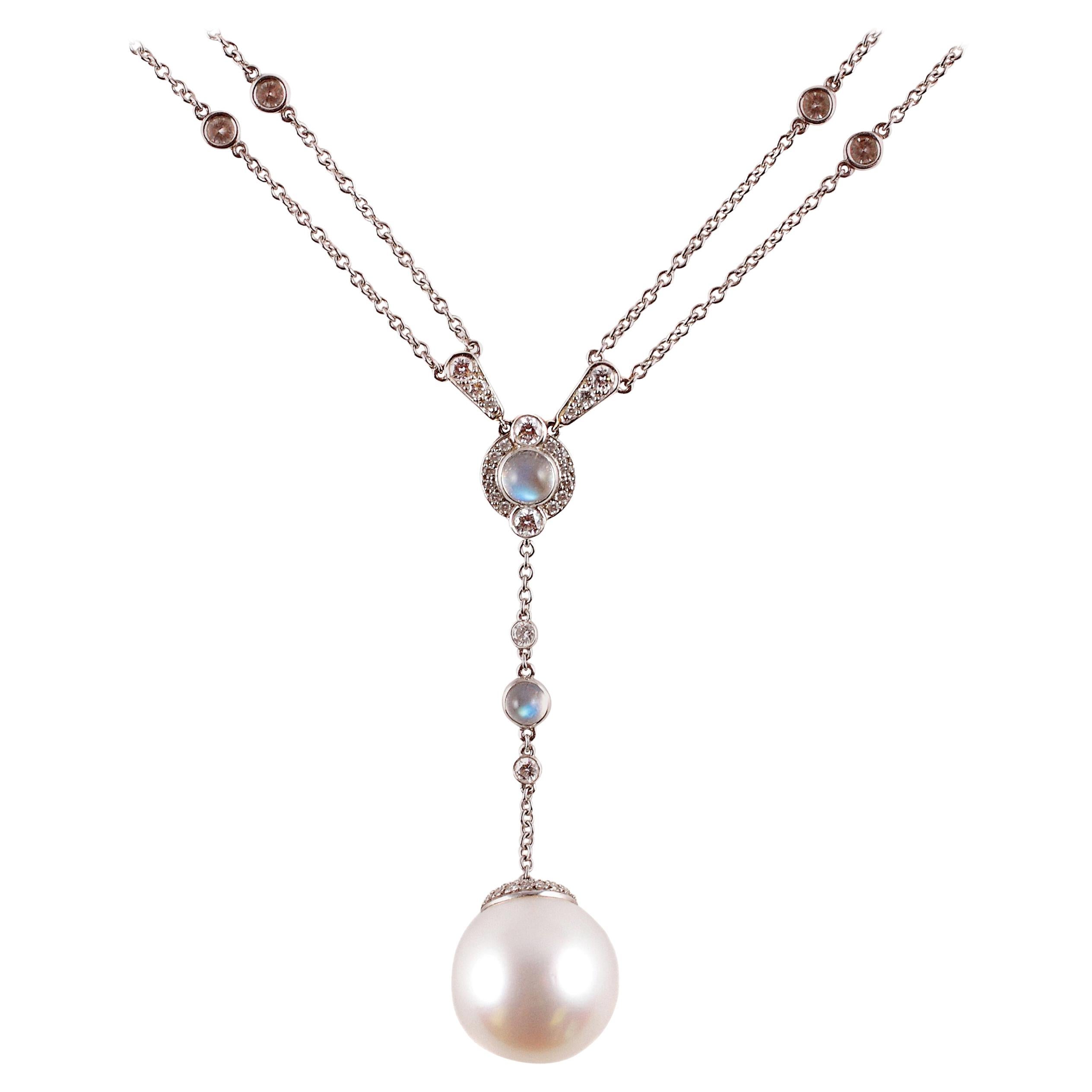 Tiffany Platinum South Sea Pearl Moonstone 3.02 Carat Diamond Necklace