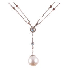 Tiffany Platinum South Sea Pearl Moonstone 3.02 Carat Diamond Necklace