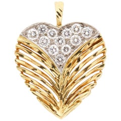 Vintage 18 Karat Gold Diamond Textured Heart Pendant by Kutchkinsky