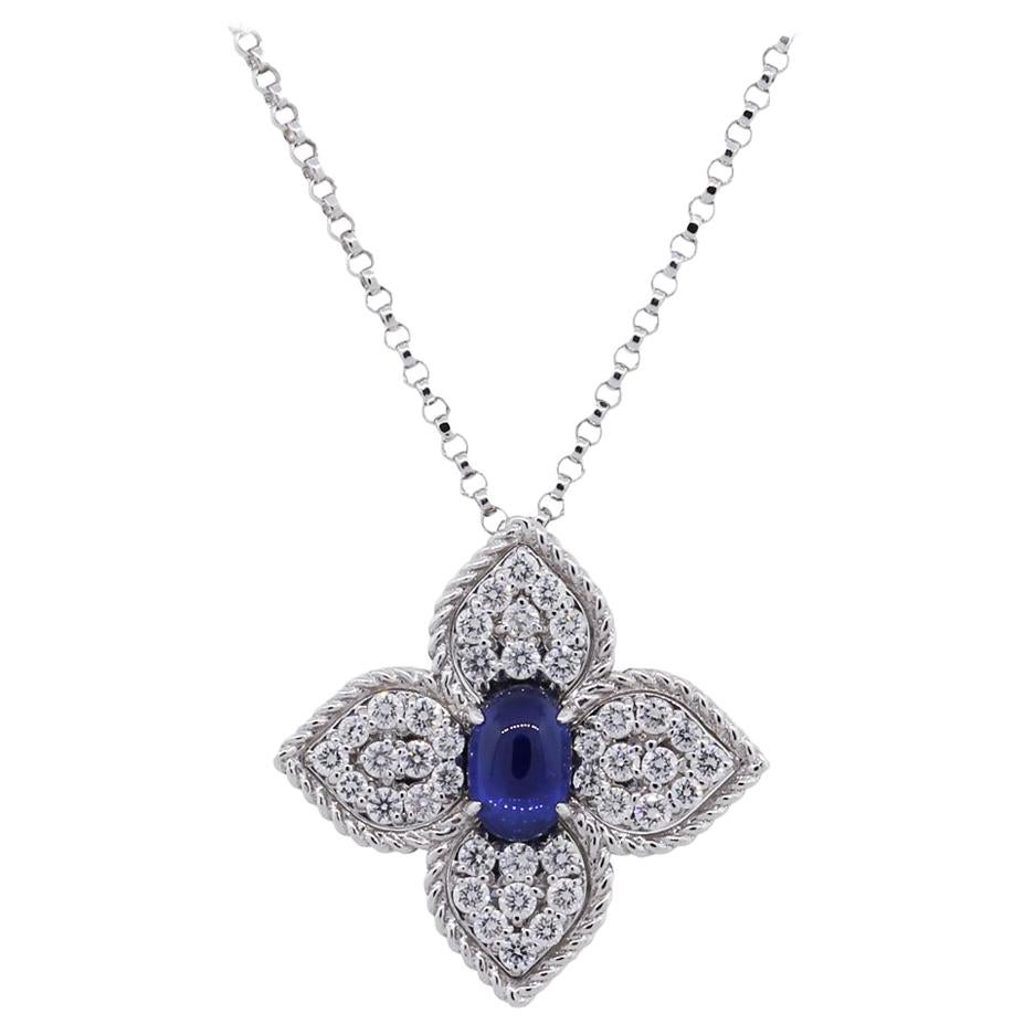  Roberto Coin Diamond and Sapphire Princess Flower Pendant Necklace