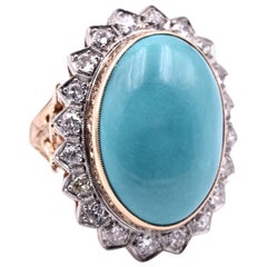 14 Karat Two-Tone Vintage Turquoise and Diamond Ring