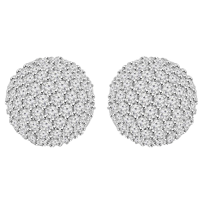 2 Carat Round Cut Diamond Half Ball Earrings 18 Karat White Gold Setting For Sale
