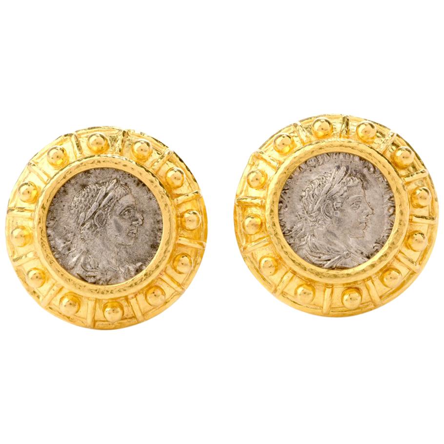 Elizabeth Locke Greek Coin 19 Karat Yellow Gold Earrings