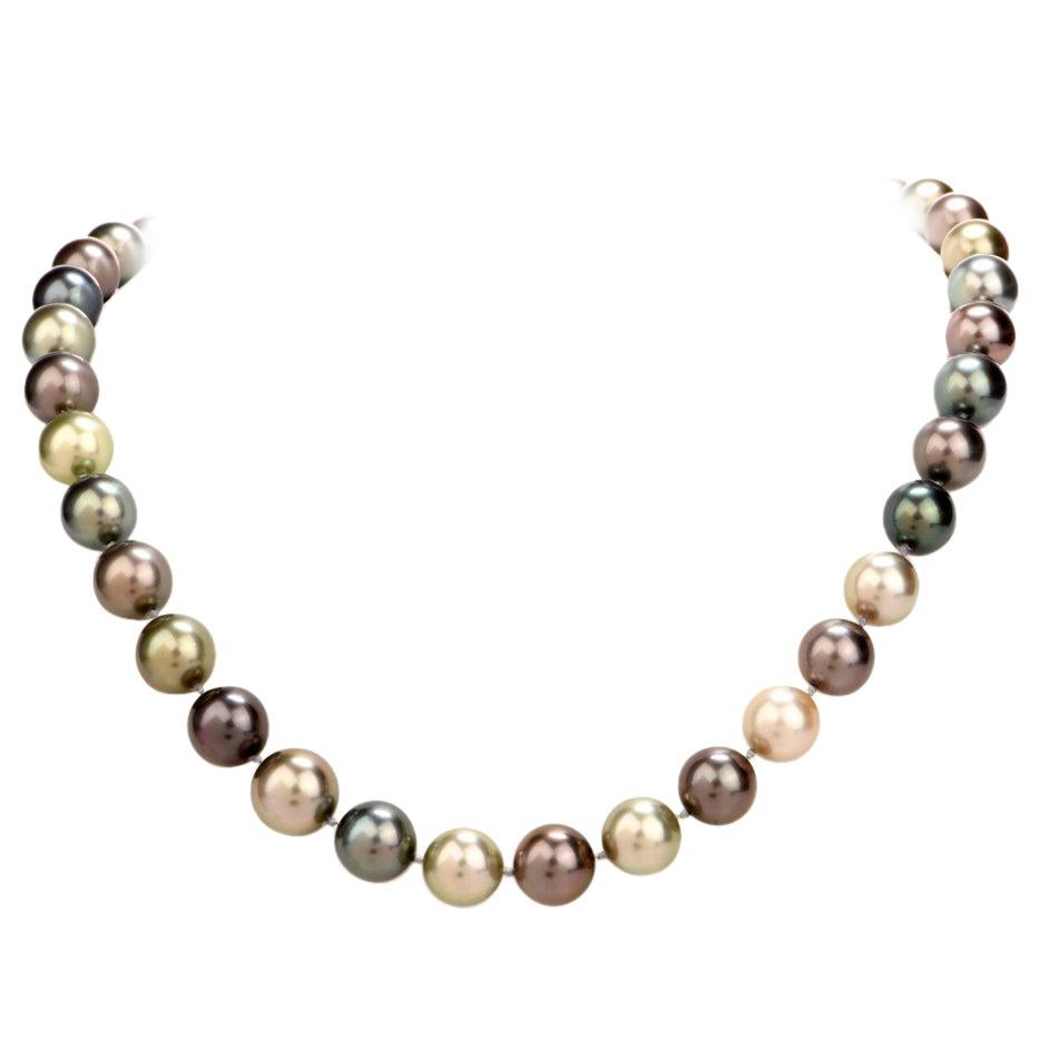 High Lustrous South Sea  Peacock Tone Pearl Diamond Strand Necklace For Sale