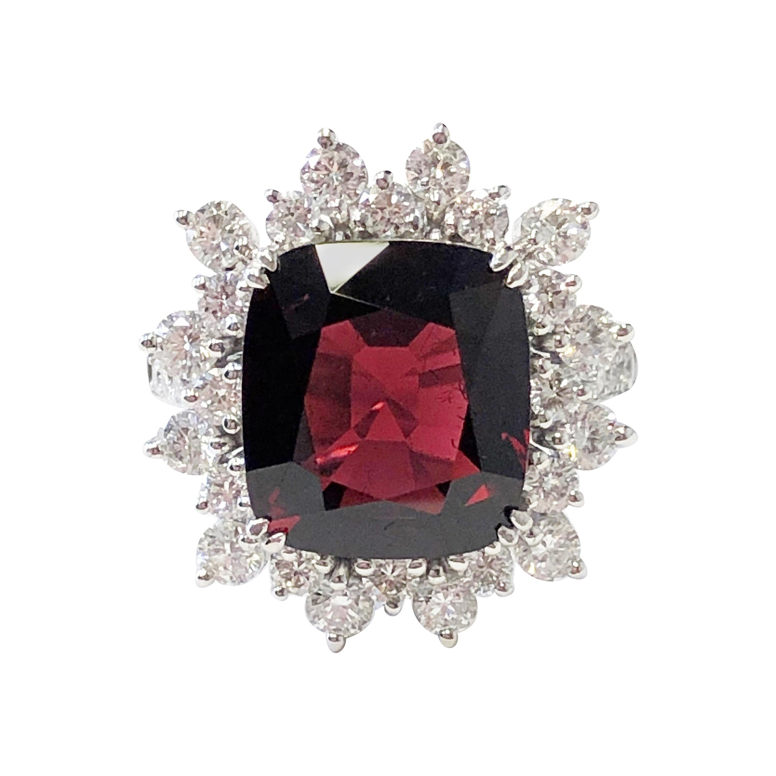 GIA No Heat Burma Red Spinel Cushion and White Diamond Cocktail Ring in Platinum